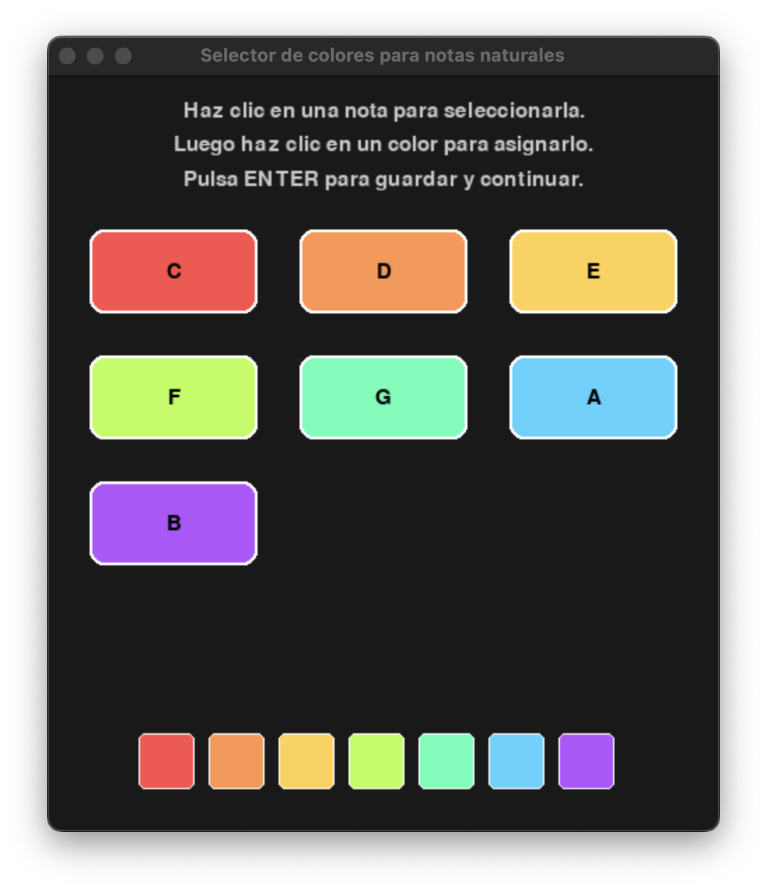 Menú de bienvenida del visualizador musical.